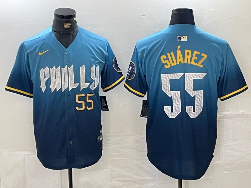 Men Philadelphia Phillies #55 Suarez Blue City Edition Nike 2024 MLB Jersey style 1->philadelphia phillies->MLB Jersey